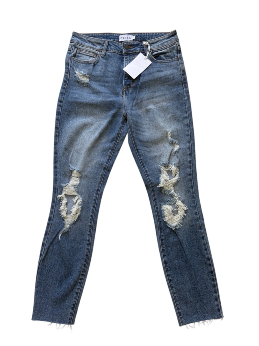 CELLO Distressed High-Rise Skinny Jeans in Medium Blue size 7